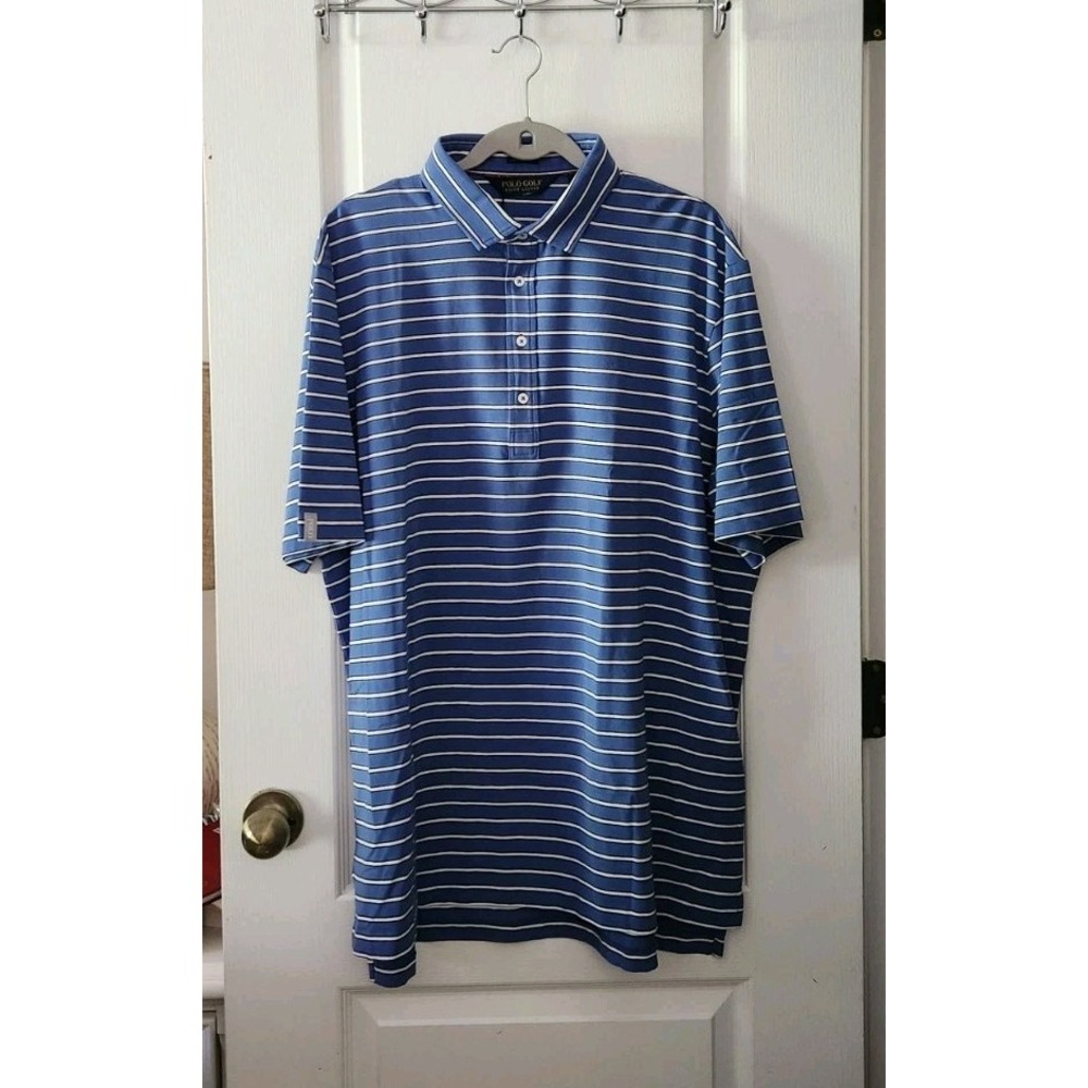 POLO GOLF RALPH LAUREN Striped Blue Polo Shirt Size XL‎